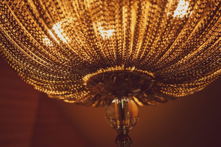 Ceiling light detail inside glamping tent at Mia Glamping in Saaremaa with warm tones