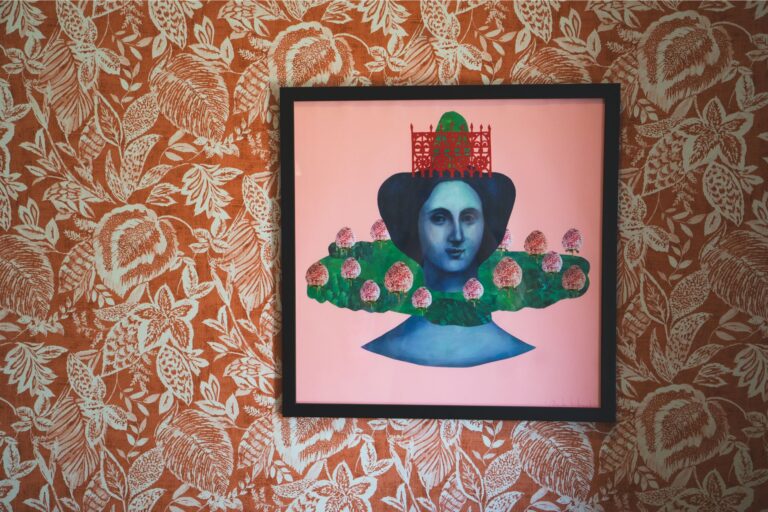 Artwork by Maiko Kikuchi displayed at Mia Glamping in Saaremaa with colorful collage